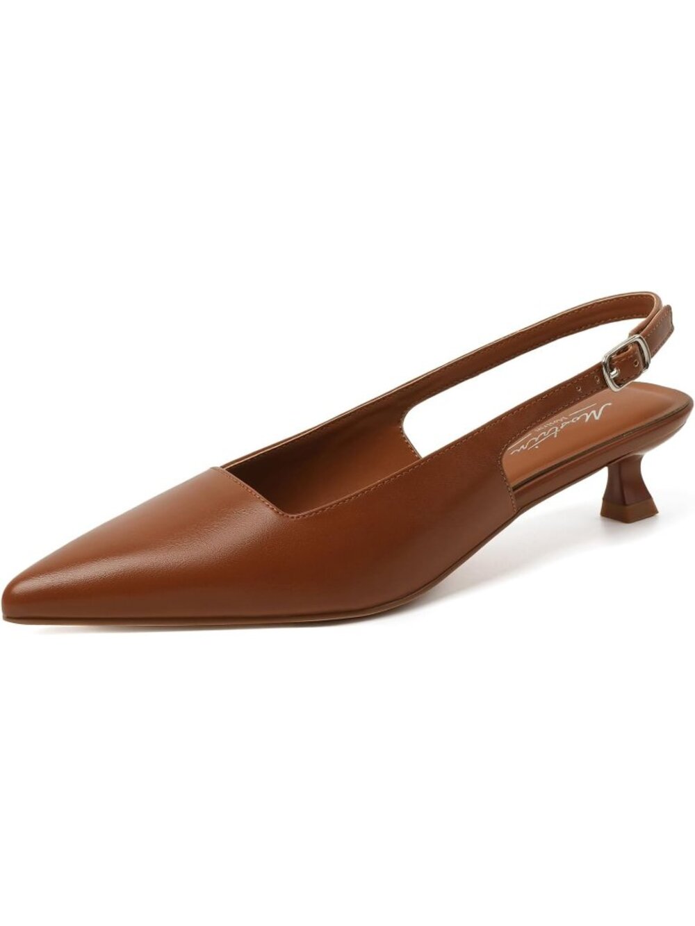 Women's Brown Kitten Heels Pointed Closed Toe Heels Low Pumps for Party Work
